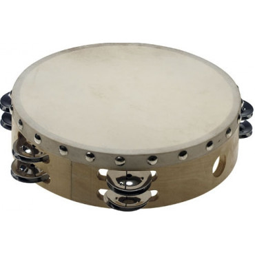 FUZEAU TAMBOURIN PEAU NATURELLE - 15 CM + CYMBALETTES