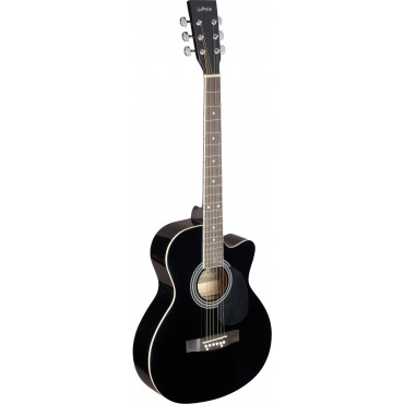 Noir Ts-ideen 4513 Guitare acoustique/guitare folk 4/4 à pan coupé avec bord blanc en ABS/Touche en bois de rose 