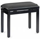 Banquette noire brillante pour piano, avec pelote en velours noir nervuré