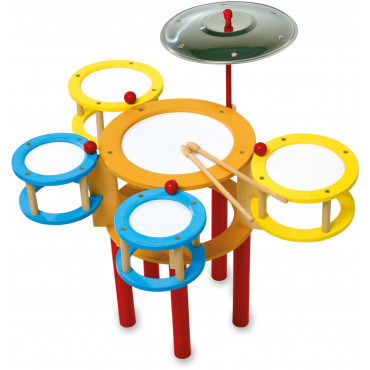 Batterie en bois pour enfant Plantoys. Batterie rouge à partir de 3 ans